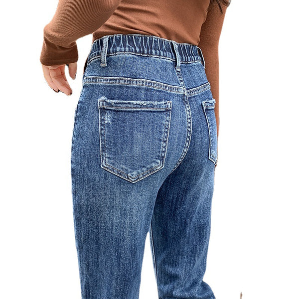Women's Slim Blue Grey Plus Size Loose Jeans - WOMONA.COM