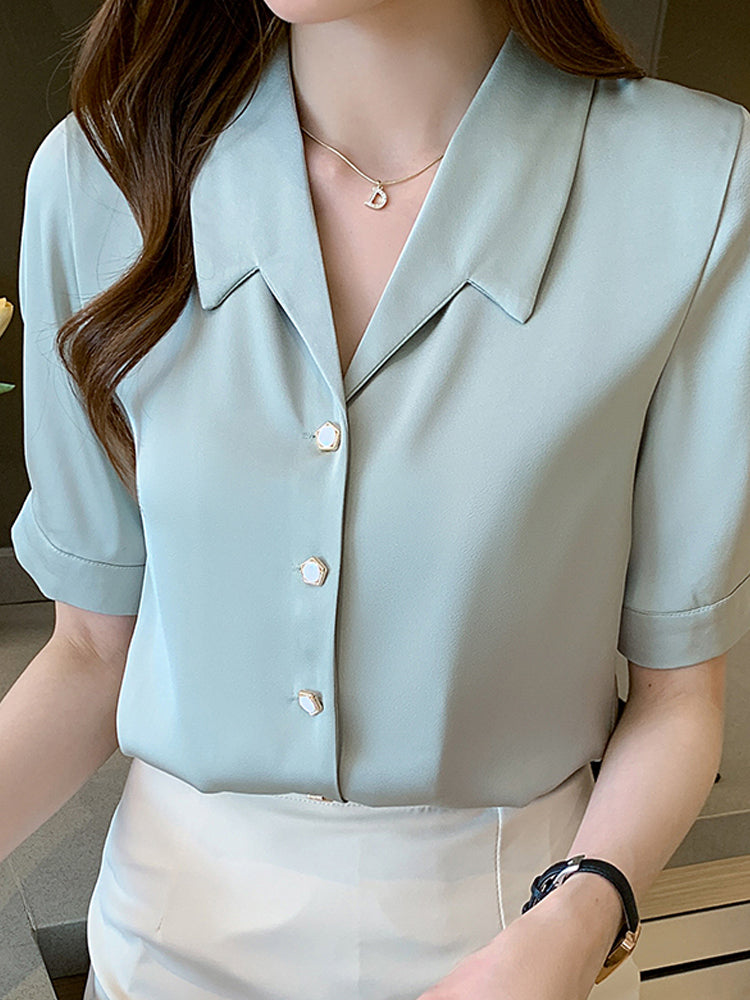 Summer Ladies Short Sleeve Chiffon Shirt Women - WOMONA.COM