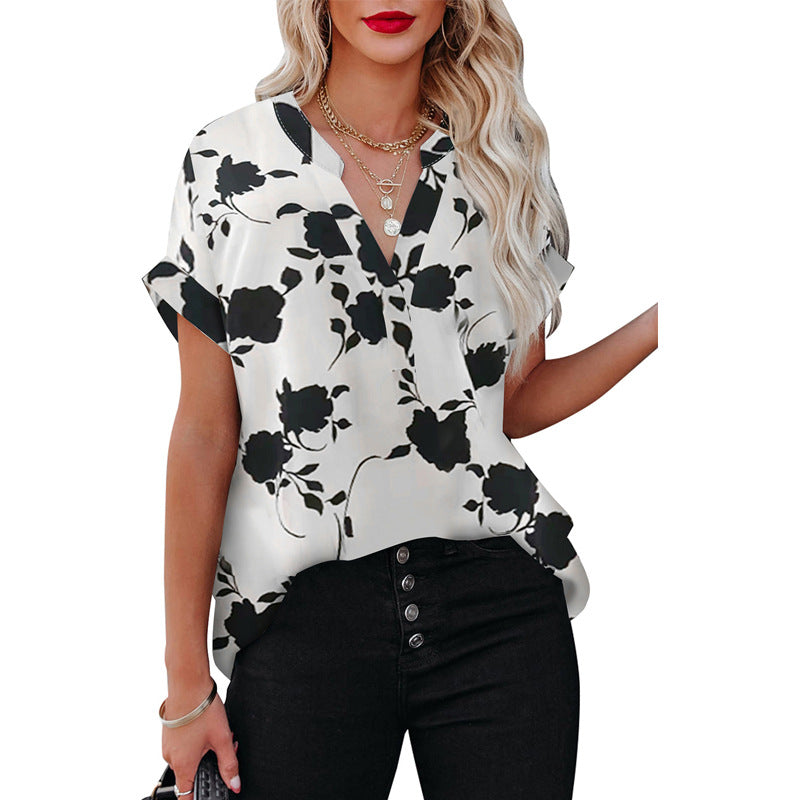 Summer Floral Print Short-sleeved Shirt For Women - WOMONA.COM