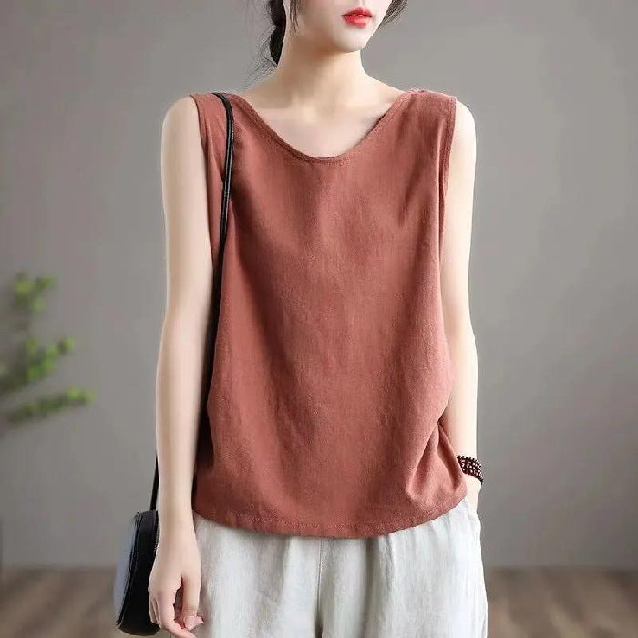 Literary Sleeveless Round Neck - WOMONA.COM