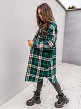 Winter Long-Sleeved Plaid Printed Shirt - WOMONA.COM