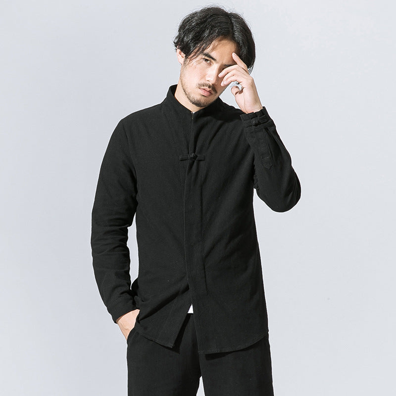 Disc Button Long Sleeved Shirt - WOMONA.COM