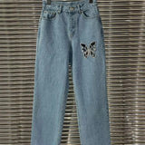 Diamond Butterfly Denim Trousers - WOMONA.COM