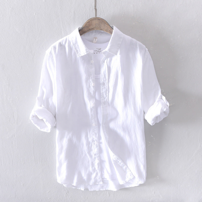 Casual Linen White Shirt For Men - WOMONA.COM