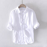 Casual Linen White Shirt For Men - WOMONA.COM