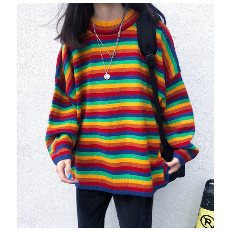 Forest Rainbow Striped Sweater - WOMONA.COM
