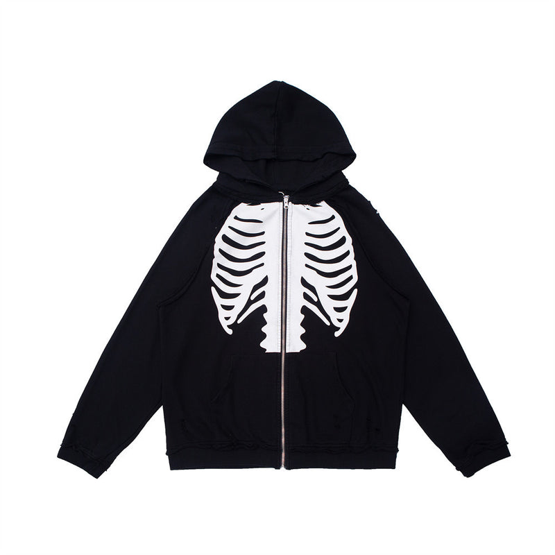 Skeleton Print Cardigan Hooded Men - WOMONA.COM