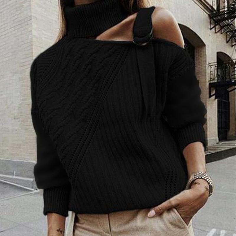 Turtleneck Long Sleeve Sweater - WOMONA.COM