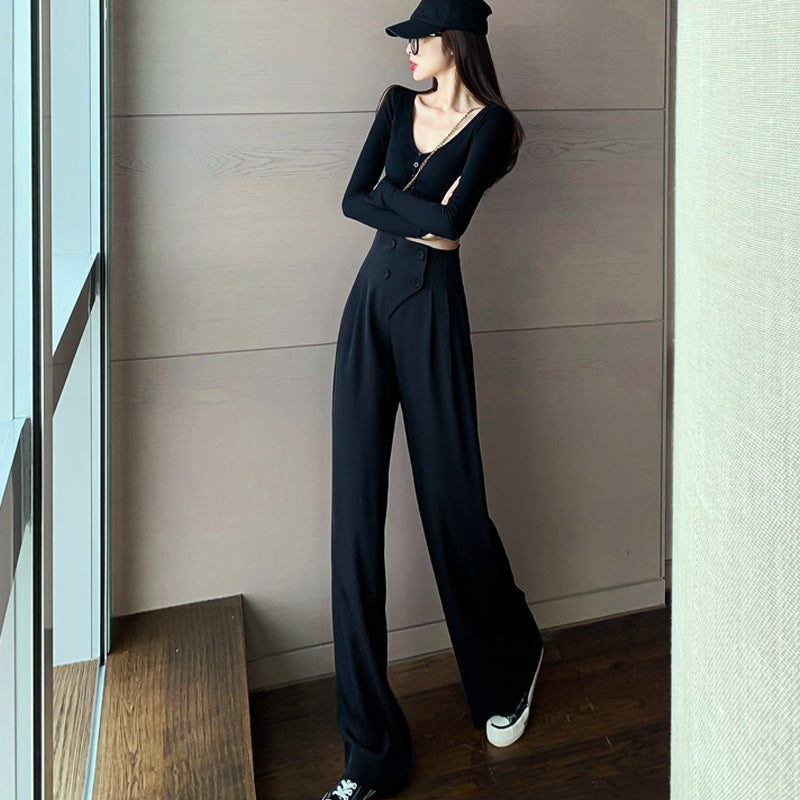 Straight Wide Leg Pants - WOMONA.COM