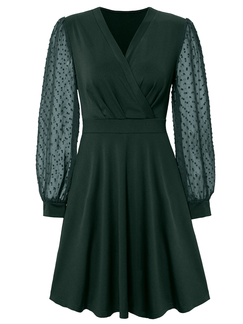 Trend V-neck Solid Color Jacquard Dress - WOMONA.COM