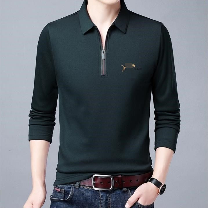 Long Sleeve Lapel Half Zip T Shirt - WOMONA.COM