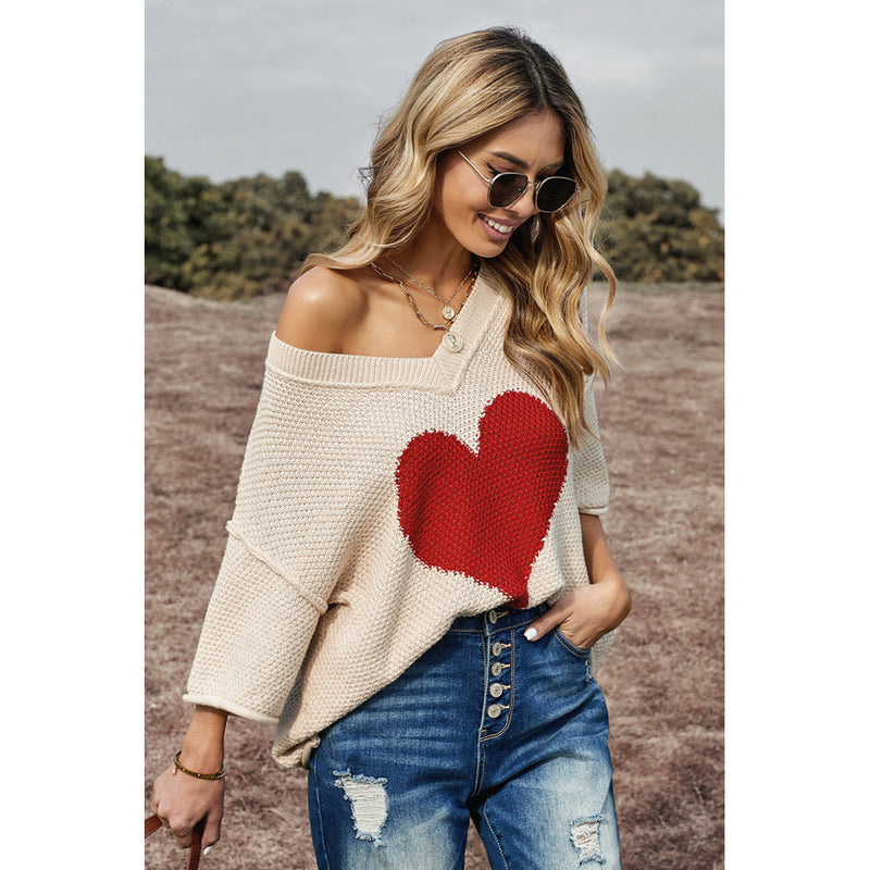 Heart-shaped Printed Long-sleeved Top Women - WOMONA.COM