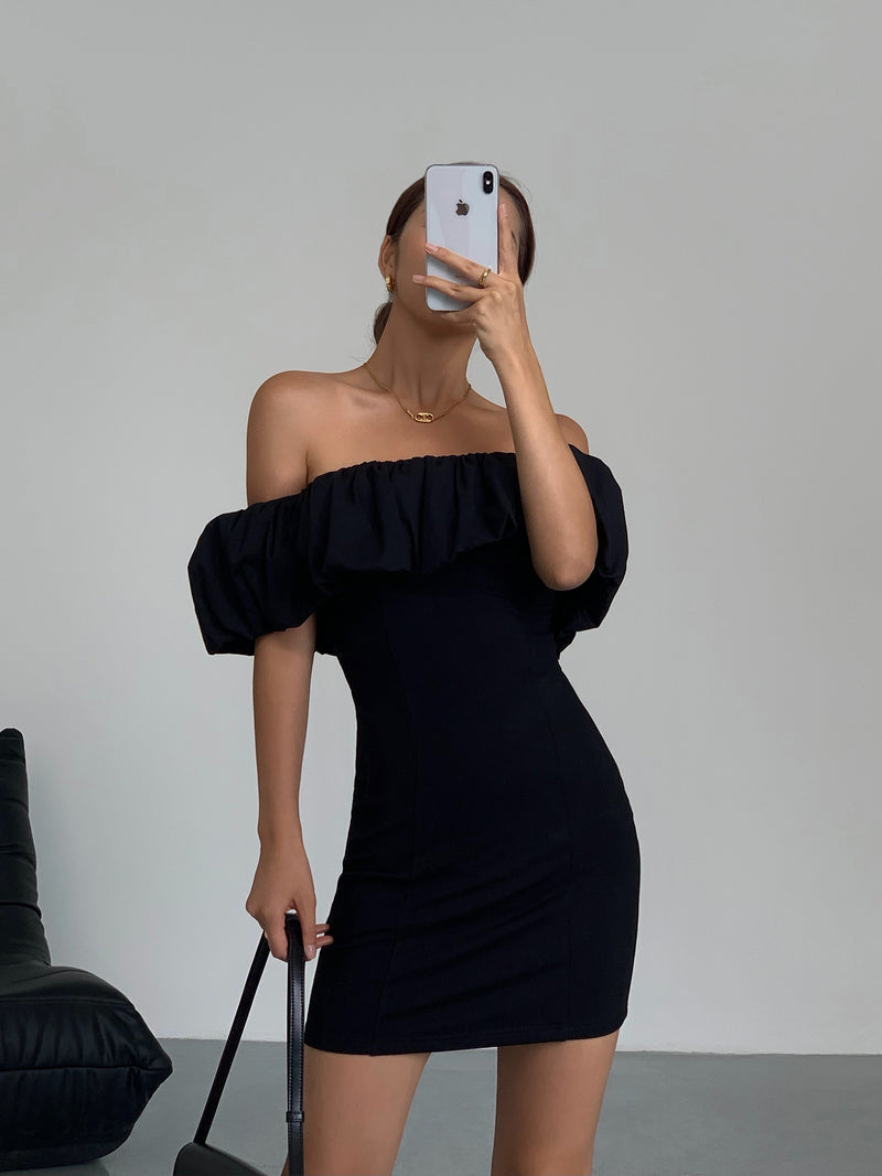 Black French Ruffle Dress - WOMONA.COM