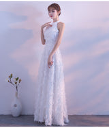 Fringed Feather Halterneck Evening Dress - WOMONA.COM