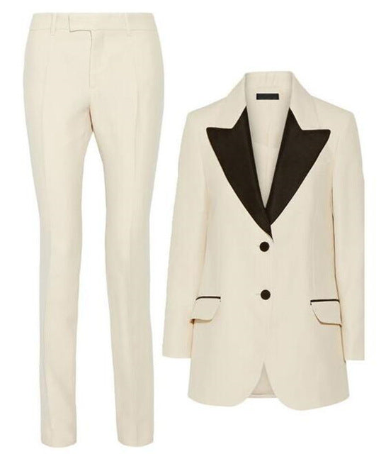 Lady Women Suits Set Spring And Autumn White Peak Lapel - WOMONA.COM