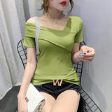 Summer Korean Slim Short Sleeve T-shirt Women - WOMONA.COM