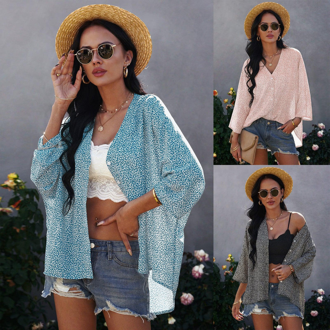 Sleeve Floral Chiffon Shirt Top - WOMONA.COM