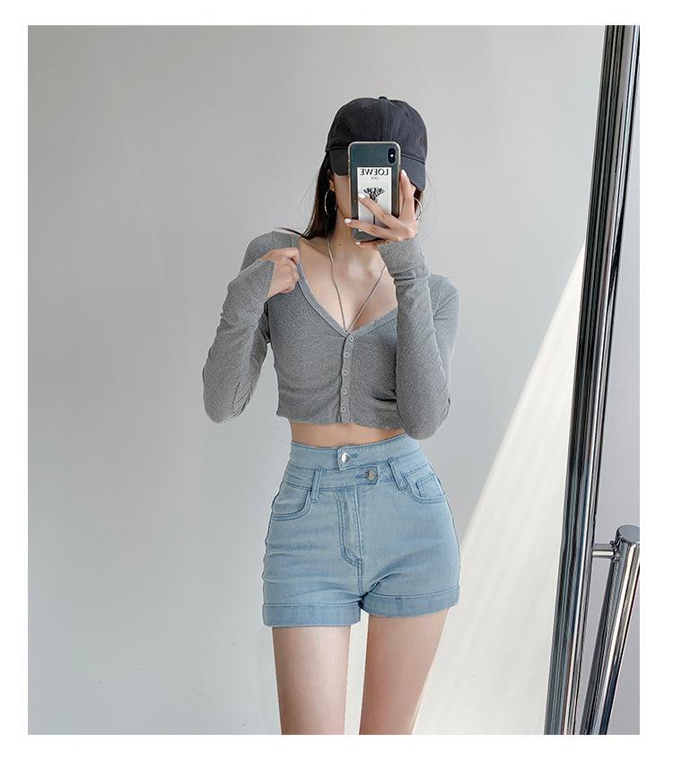 A-line Denim Hot Pants - WOMONA.COM