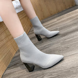 Chunky High Heels Socks Boots - WOMONA.COM