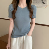 Ice Silk Knit Short Sleeve - WOMONA.COM