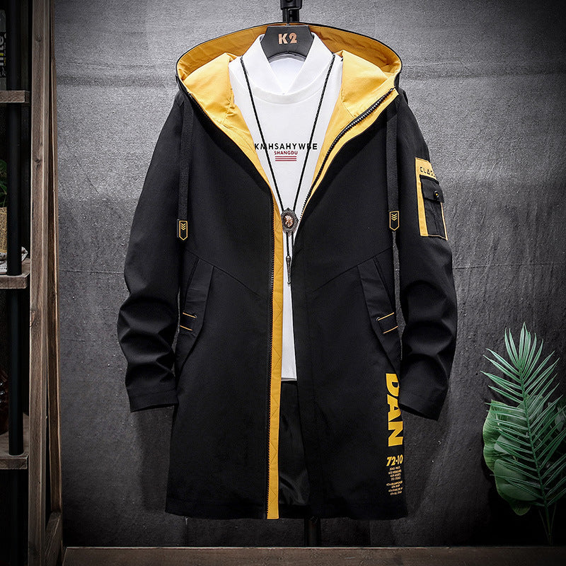 Mid-length Windbreaker Hooded Casual Jacket - WOMONA.COM