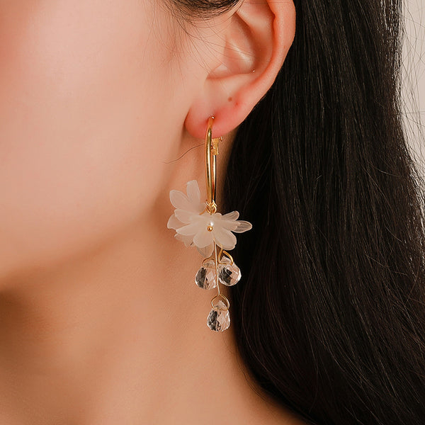 crystal flower earrings - WOMONA.COM