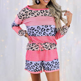 Pajamas With Leopard Print Stitching - WOMONA.COM