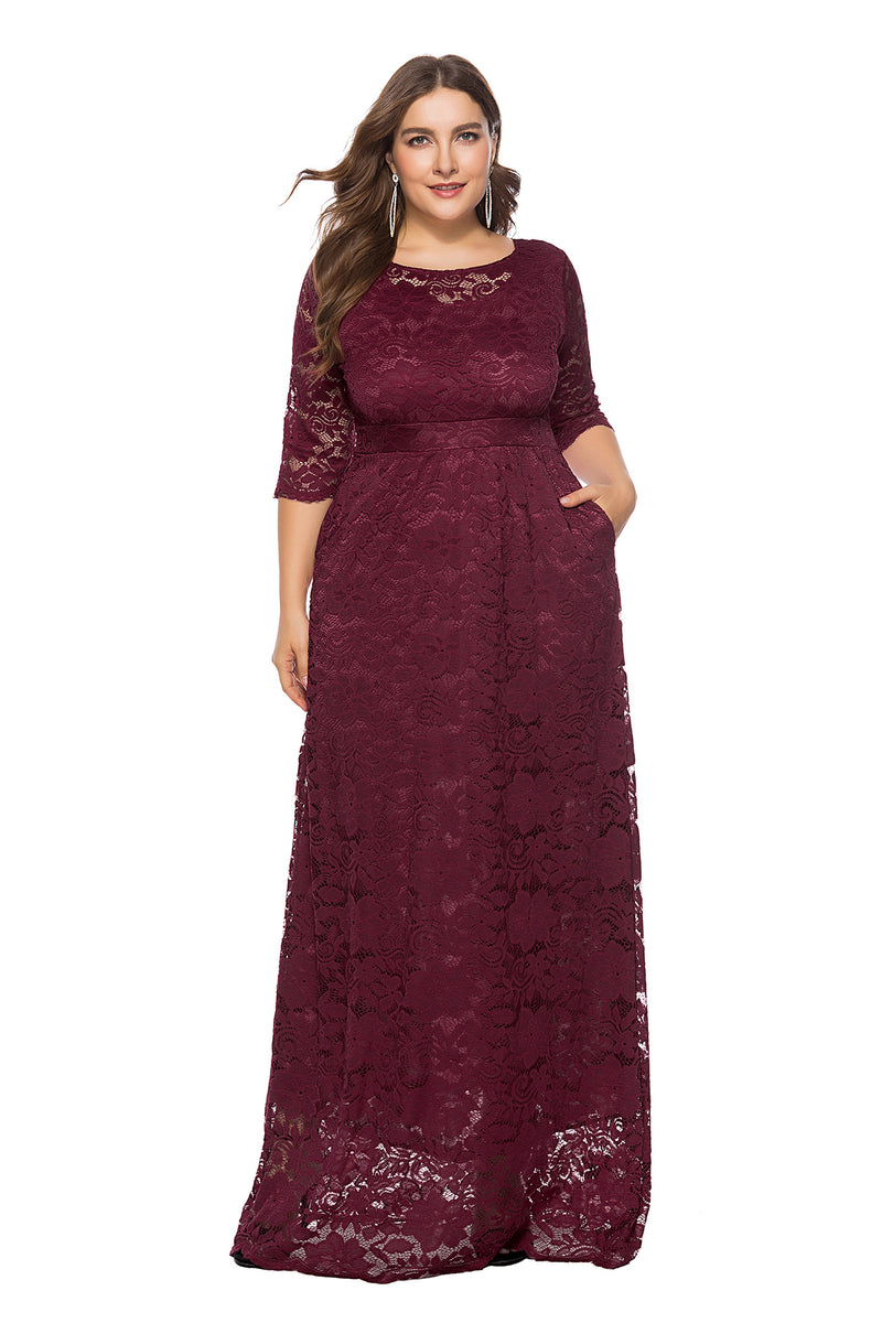 Plus Size Women New Hollow Lace Pocket Dress - WOMONA.COM