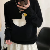 Cute Duckling Round Neck Sweater - WOMONA.COM