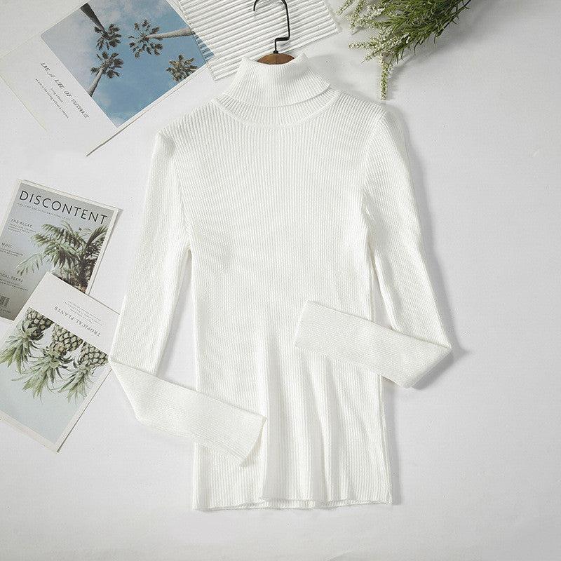 Strip Knit Pullover Turtleneck Sweater - WOMONA.COM