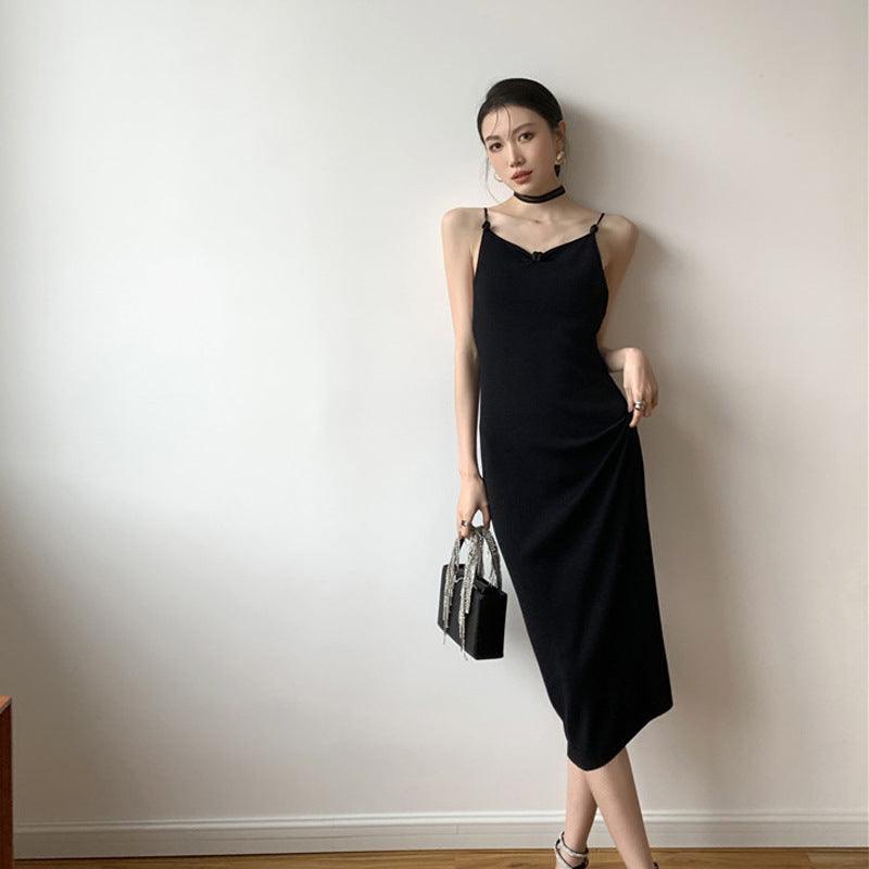Embroidered Butterfly Black Sling Dress - WOMONA.COM