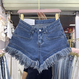 Fringed Frayed Denim Shorts Women - WOMONA.COM