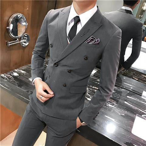 Men's Double Breasted Casual Suit Pants Set For Men - WOMONA.COM