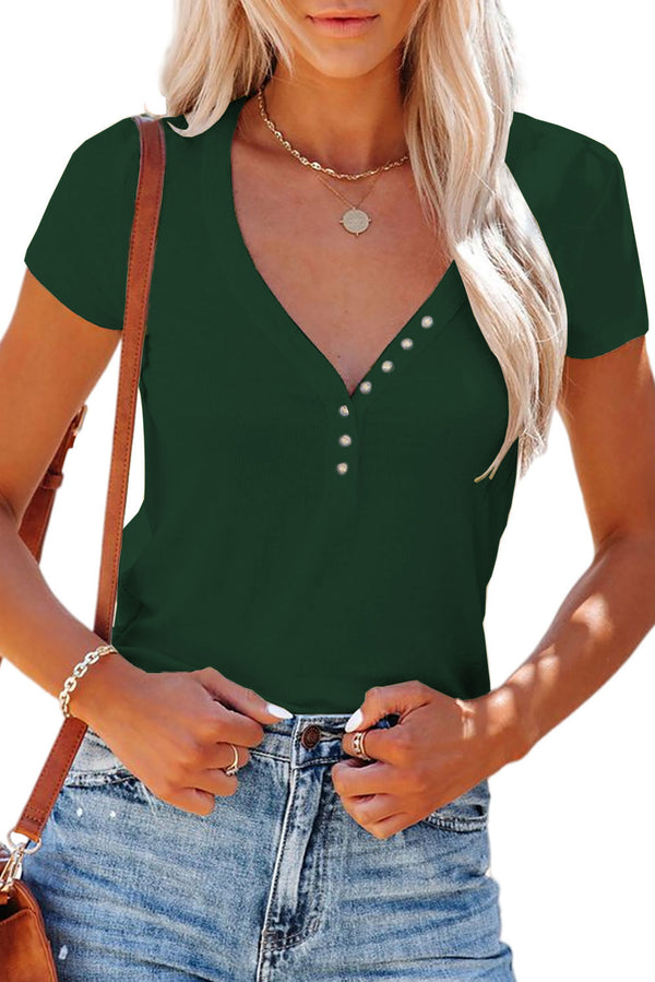 Short Sleeve Solid Color Top - WOMONA.COM