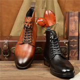 Soft Top Cowhide High Top Boots For Men - WOMONA.COM