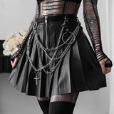 Dark Punk Chain Leather Skirt - WOMONA.COM