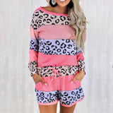 Pajamas With Leopard Print Stitching - WOMONA.COM