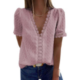 V-Neck Short-Sleeved Blouse Women - WOMONA.COM