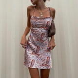 Paisley Print Halter Strap Dress Women - WOMONA.COM