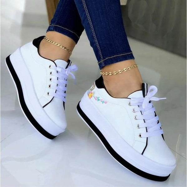 Flowers Embroidery Sneakers For Women - WOMONA.COM