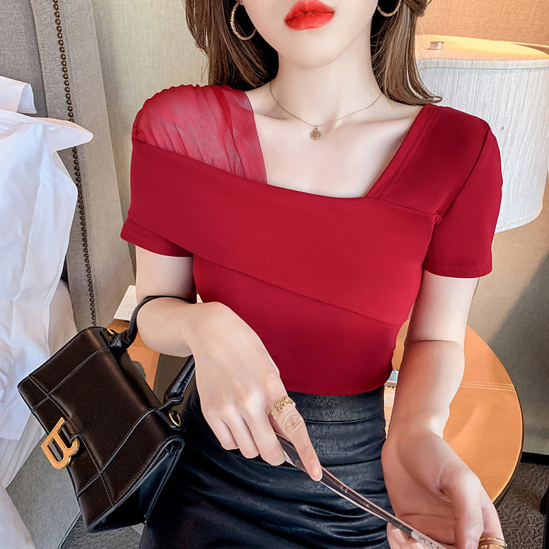 Summer Korean Slim Short Sleeve T-shirt Women - WOMONA.COM