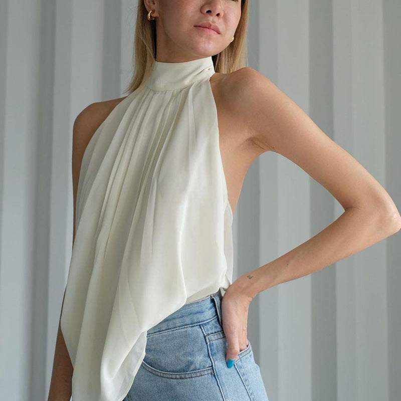 Chiffon Solid Color Vest shirt - WOMONA.COM