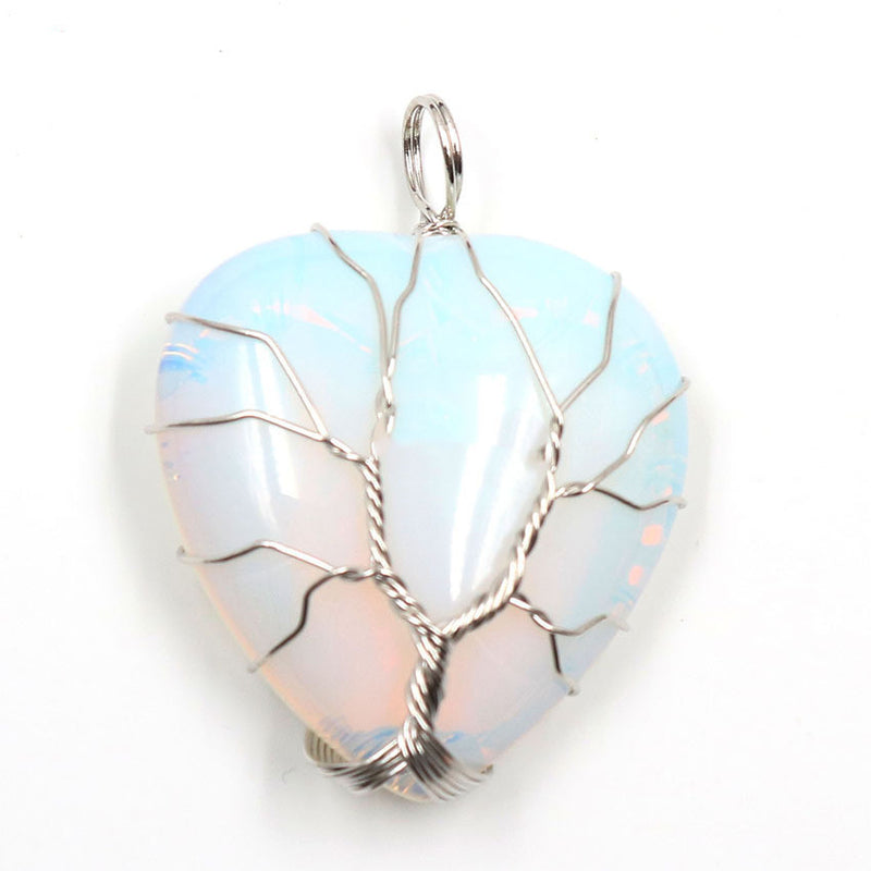 Peach Heart-shaped Lovers Pendant Natural Crystal Tree Of Life Necklace - WOMONA.COM