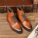 Soft Top Cowhide High Top Boots For Men - WOMONA.COM