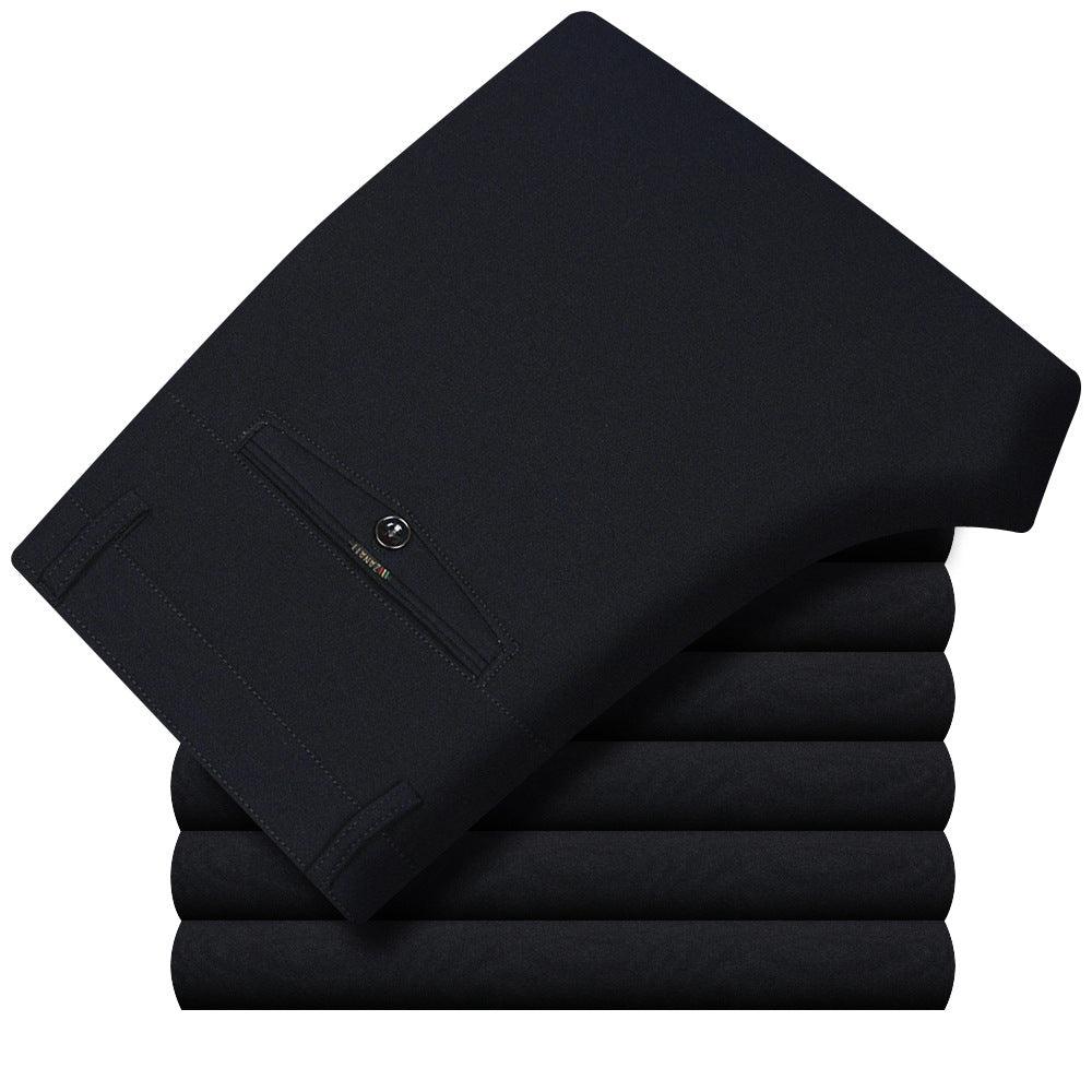 Folded dark suit fabric swatches stack