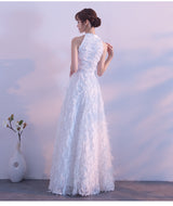 Fringed Feather Halterneck Evening Dress - WOMONA.COM