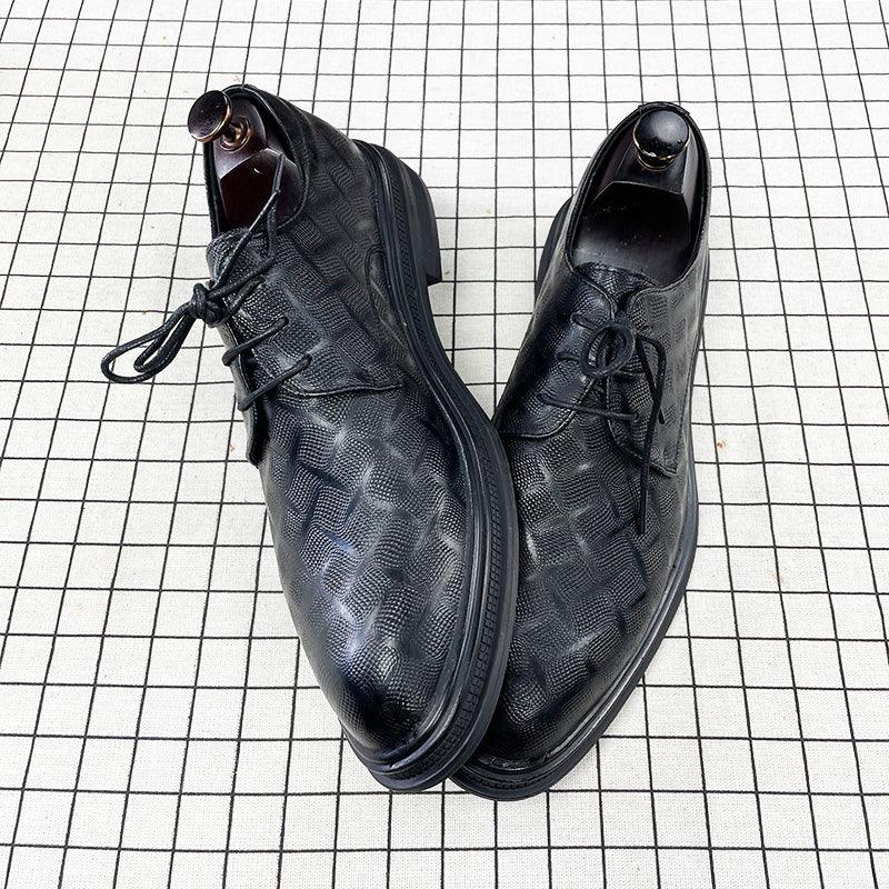 Men's Korean Style Black Leather Shoes - WOMONA.COM