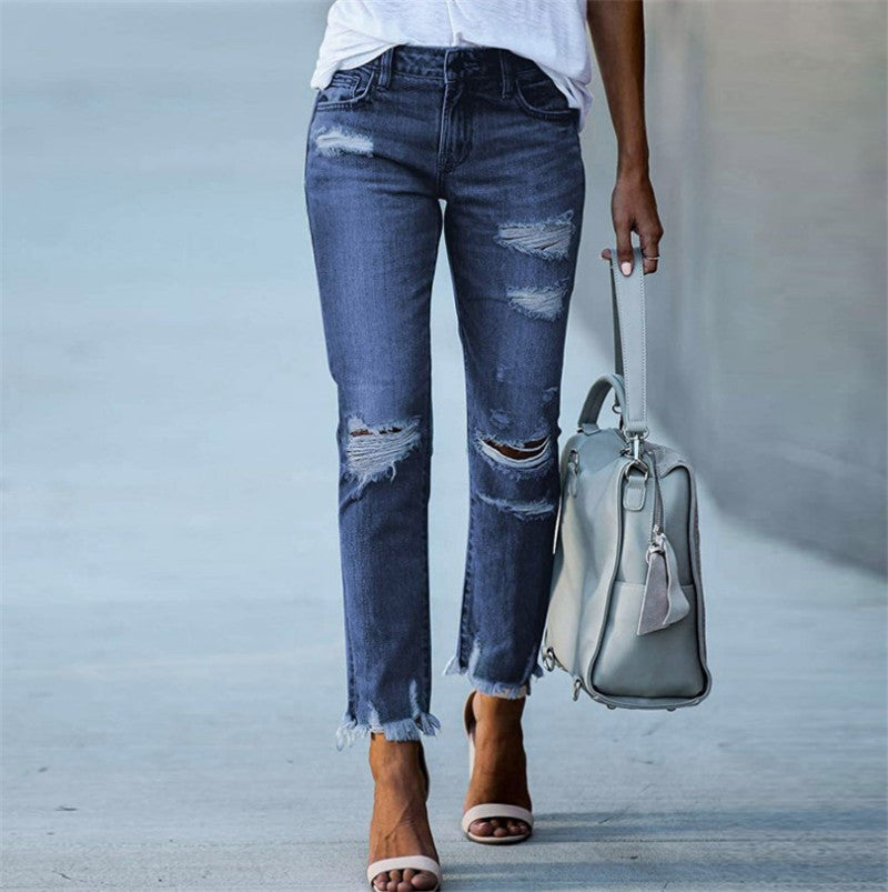 Women's Plus Size Ripped Jeans Trousers - WOMONA.COM