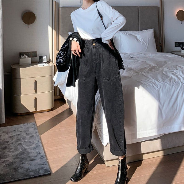 Denim Straight Wide Leg Pants Women - WOMONA.COM