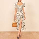 Slim Print Square Neck Slit Dress - WOMONA.COM